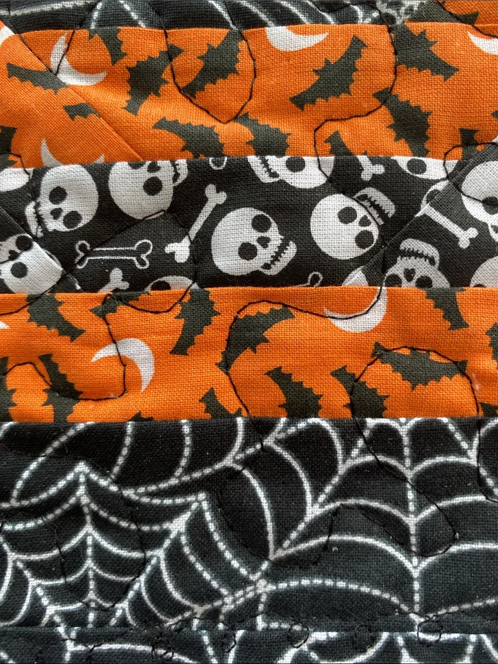 Halloween Spiderweb Quilted Table Topper - Orange & Black 14 inches wide